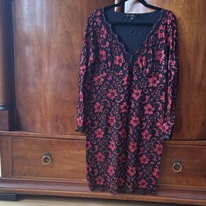 Karen Kane Elegant Black and Red Lace Dress